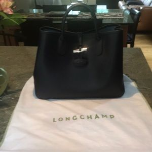 Longchamp Navy Leather Tote Bag